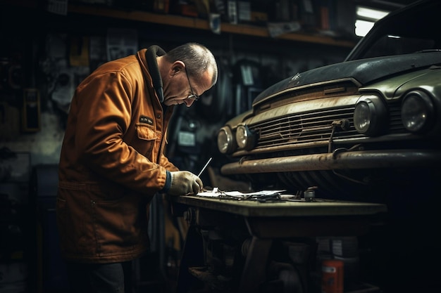 Auto mecânico trabalhando no serviço de reparação de garagem