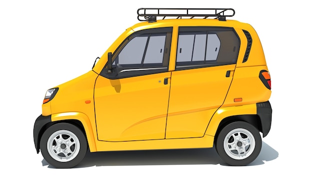 Auto mini taxi d renderizado en fondo blanco