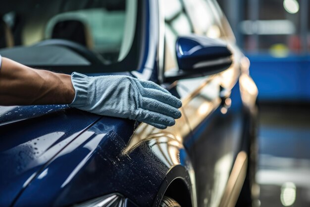 Foto auto mit einem schwamm reinigen, der das auto wäscht