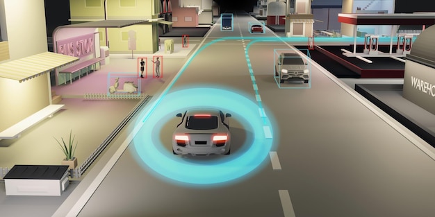 Auto pilot autonomes auto selbstfahrendes fahrzeug auto fahrerloser erkennungssensor digitaler tachometer
