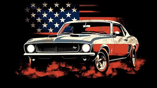 Un auto pintado con las barras y estrellas de la bandera estadounidense Generative ai