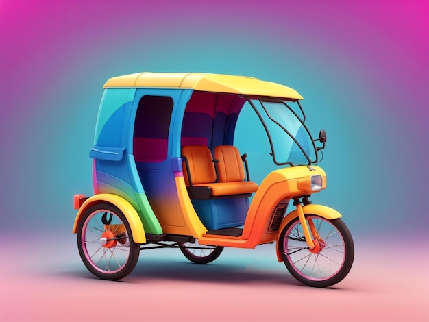 Auto Rickshaw Bajaj TukTuk 3D-Rendering auf farbenfrohem Gradient-Hintergrund