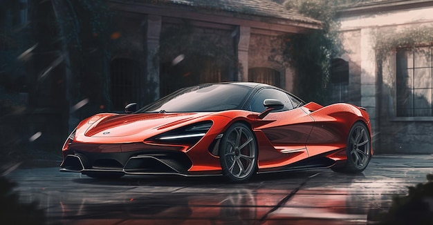 Un auto rojo con la palabra mclaren en el frente.