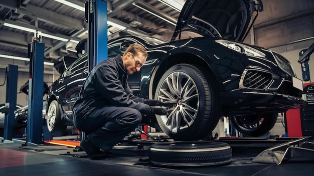 Auto-Service mit niedrigem Winkel zum Wechseln der Räder