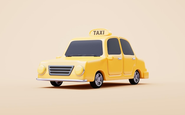 Auto de taxi estilo dibujos animados en 3D, representación en 3D y ilustración en 3D