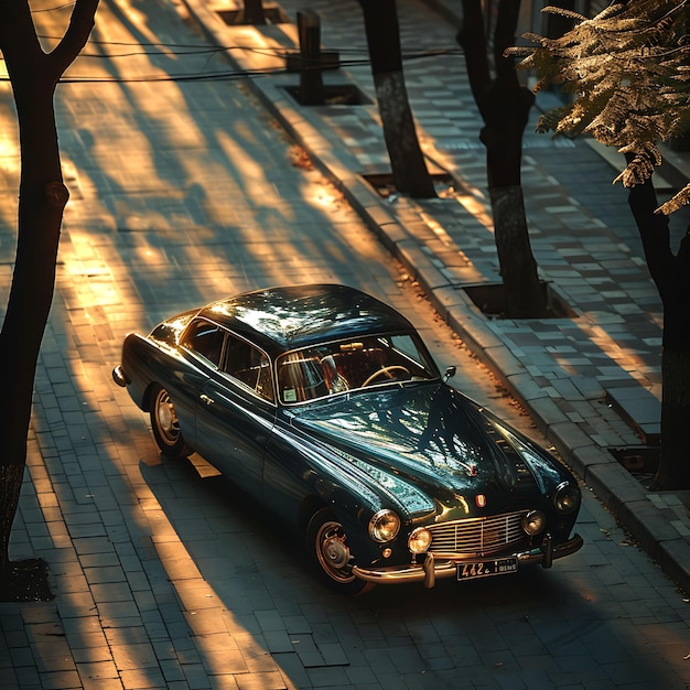 Foto auto vintage como silueta de sombra con líneas curvas cit foto creativa de fondo elegante