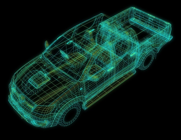 Auto Wireframe auf schwarzem Hintergrund