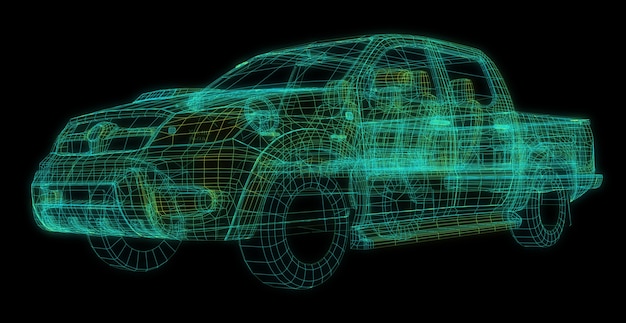 Auto Wireframe auf schwarzem Hintergrund