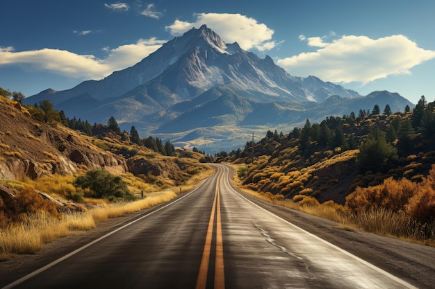 Autobahn, die zu einer entfernten Bergkette führt Generative KI