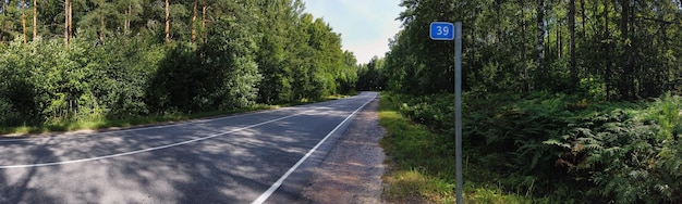 Foto autobahn gepflasterte straße durch den wald und eine säule