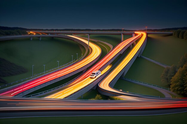 Autobahn Tráfico nocturno Carretera ecológica de larga exposición Foto de alta calidad generada por Ai