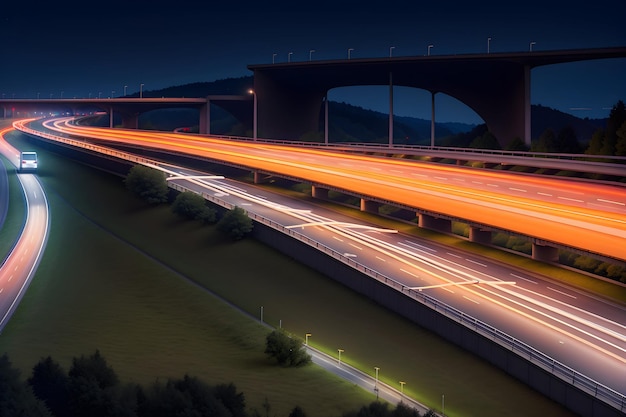 Autobahn Tráfico nocturno Carretera ecológica de larga exposición Foto de alta calidad generada por Ai