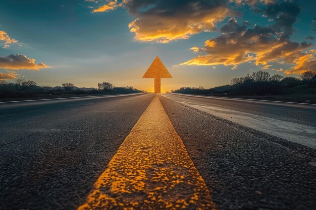 Foto autobahnstraße, die als pfeil nach oben geht, der den erfolg, das wachstum oder die gelegenheit symbolisiert