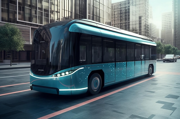 Un autobús azul con la palabra bus en el frente.