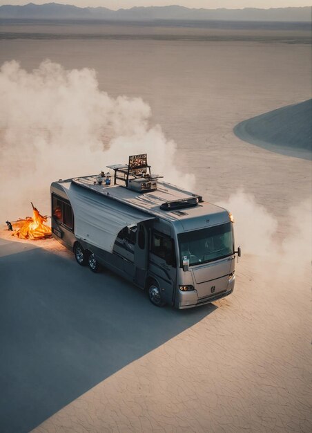 Foto un autobús con un camper en la parte superior de él