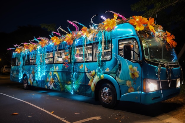 Autobús decorado para año nuevo.