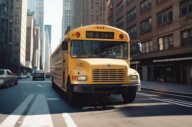 Autobús escolar amarillo en la ciudad de nueva york AI