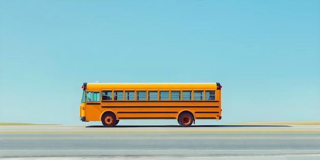 Autobús escolar amarillo icónico estacionado en un carril de autobuses designado en una autopista listo para transportar niños en una excursión educativa Concepto Autobús Escolar Amarillo Transporte en autopista Excursión educativa