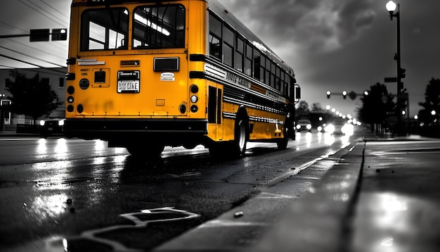 Foto un autobús escolar amarillo con la matrícula número 399 en él