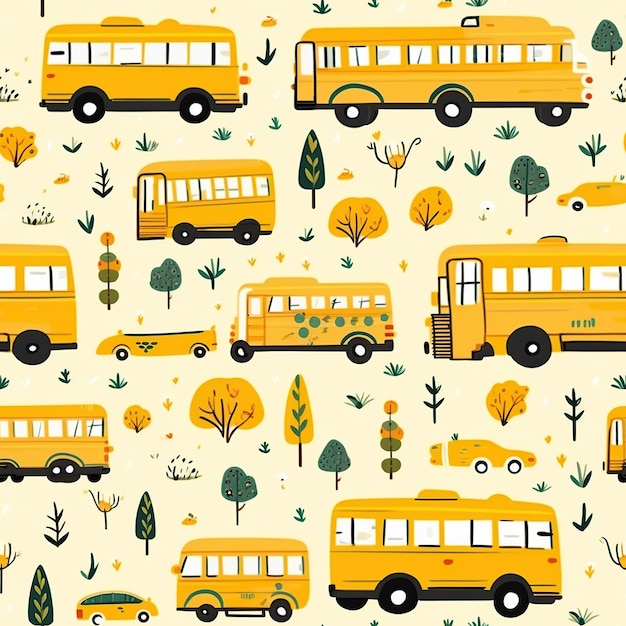 Autobús escolar amarillo de patrones sin fisuras generado por IA
