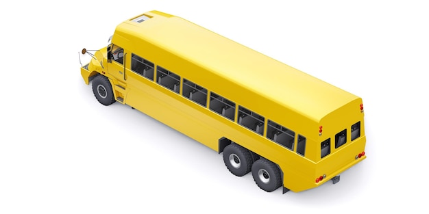Autobús escolar amarillo para transportar a los escolares a la escuela. Ilustración 3D.