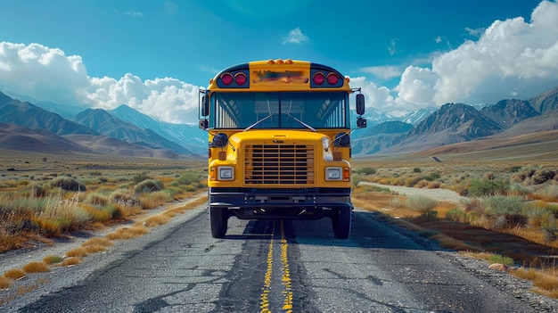 Autobús escolar en el camino a la escuela