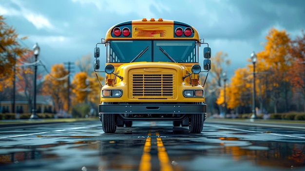 Autobús escolar en el camino a la escuela