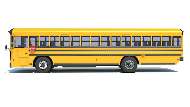 Autobús escolar d renderizado en fondo blanco