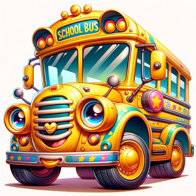 El autobús escolar vectorial capta la atención de los niños con sus características lindas y exageradas