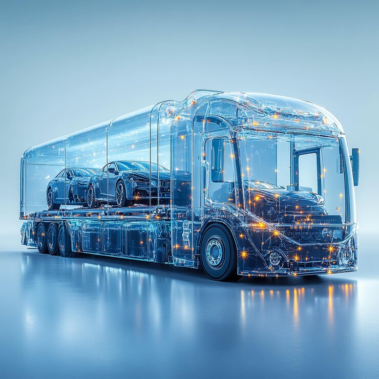 un autobús con un fondo azul y la palabra coche en el lado