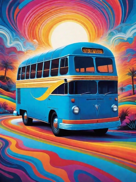 un autobús con un fondo colorido