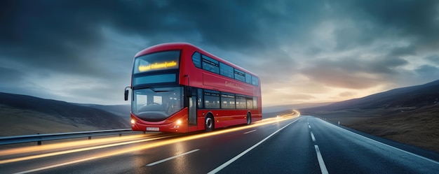 Foto el autobús moderno está transportando pasajeros durante la noche en la bandera de vacaciones generative ai