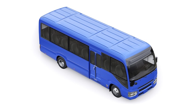 Autobús pequeño azul para viajes Coche con cuerpo vacío para diseño y publicidad ilustración 3d