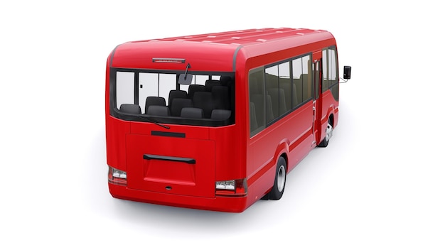 Autobús pequeño para viajes urbanos y suburbanos Coche con cuerpo vacío para diseño y publicidad ilustración 3d