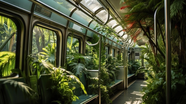 un autobús con plantas al costado