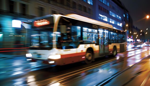 Foto un autobús que va por la calle