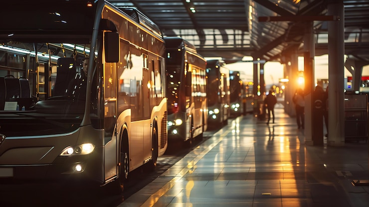 Foto un autobús que está estacionado en una acera