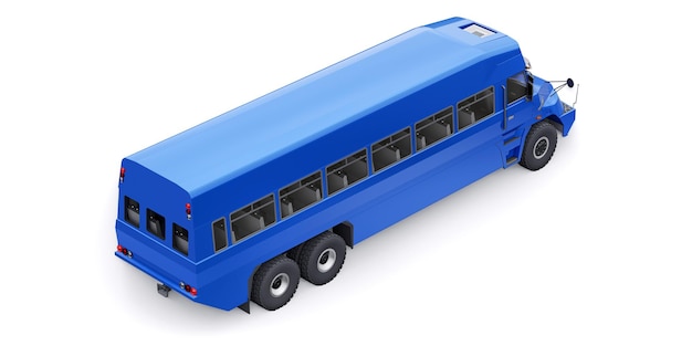 Autobús para el transporte de trabajadores a zonas de difícil acceso. Ilustración 3D.