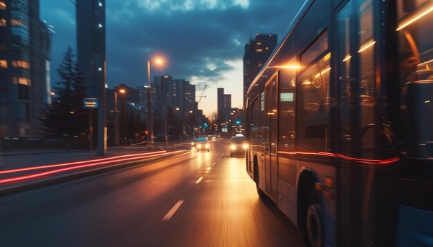 autobús urbano al atardecer