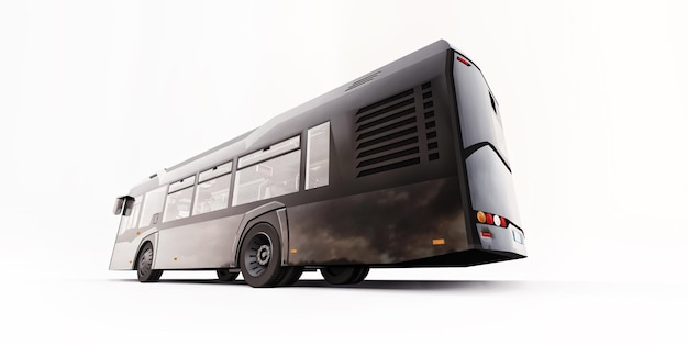 Autobús urbano mediano negro sobre un fondo blanco. Representación 3D.