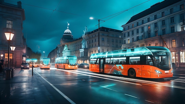 autobuses circulando por una calle de la ciudad Generar Ai