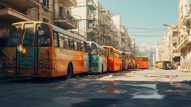 autobuses circulando por una calle de la ciudad Generar Ai