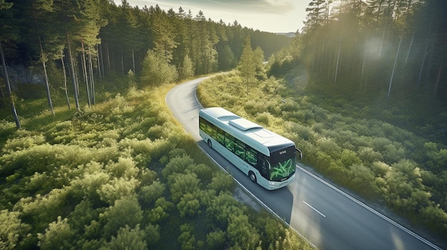 Autobuses EV en caminos boscosos IA generativa