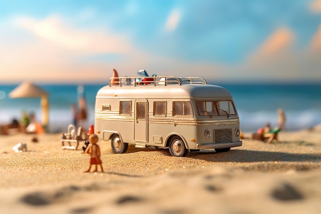 Una autocaravana estacionada en una playa pintoresca con una vista impresionante del mar generada por IA