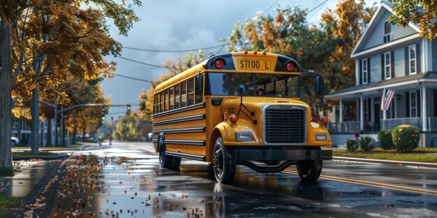 Foto autocarro escolar amarelo ia generativa