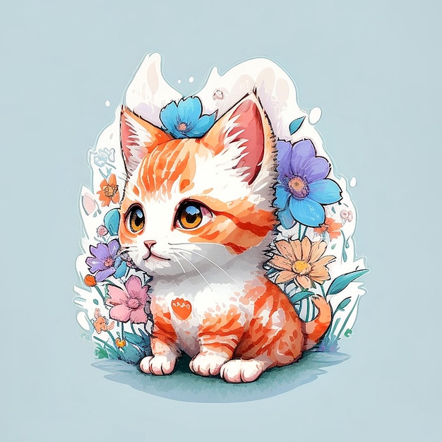 Autocolante Cute Adorable Animal Cat ilustration design