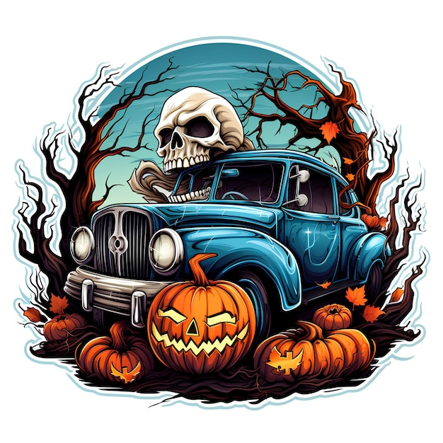 Autocolante de carro de Halloween com caveira e abóboras assustadoras