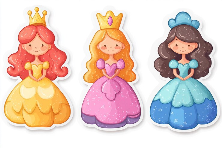 Foto autocolante de corte isolado de princesa em fundo branco