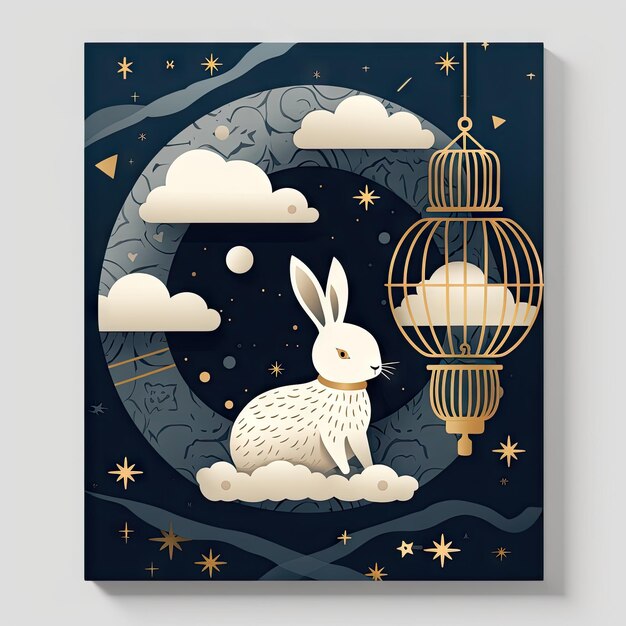 Autocolante Mid Autumn Festival Rabbit Moon Lantern