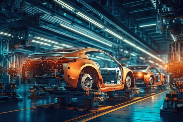 Autofabrik Automobilproduktionslinie Automatisierte Roboterarm-Montagelinie Elektrofahrzeuge Generative KI